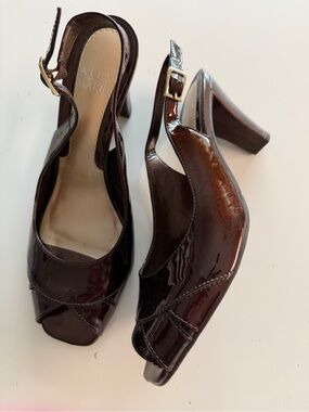 Alex Marie Dark Brown Patent Leather Slingback Heels